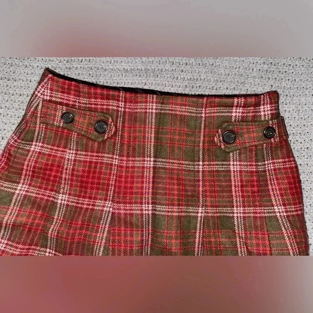 Gap Plaid Wool Micro Mini Pleated Red Brown Academia School Girl Skirt Y2K SZ 1 - Picture 3 of 9